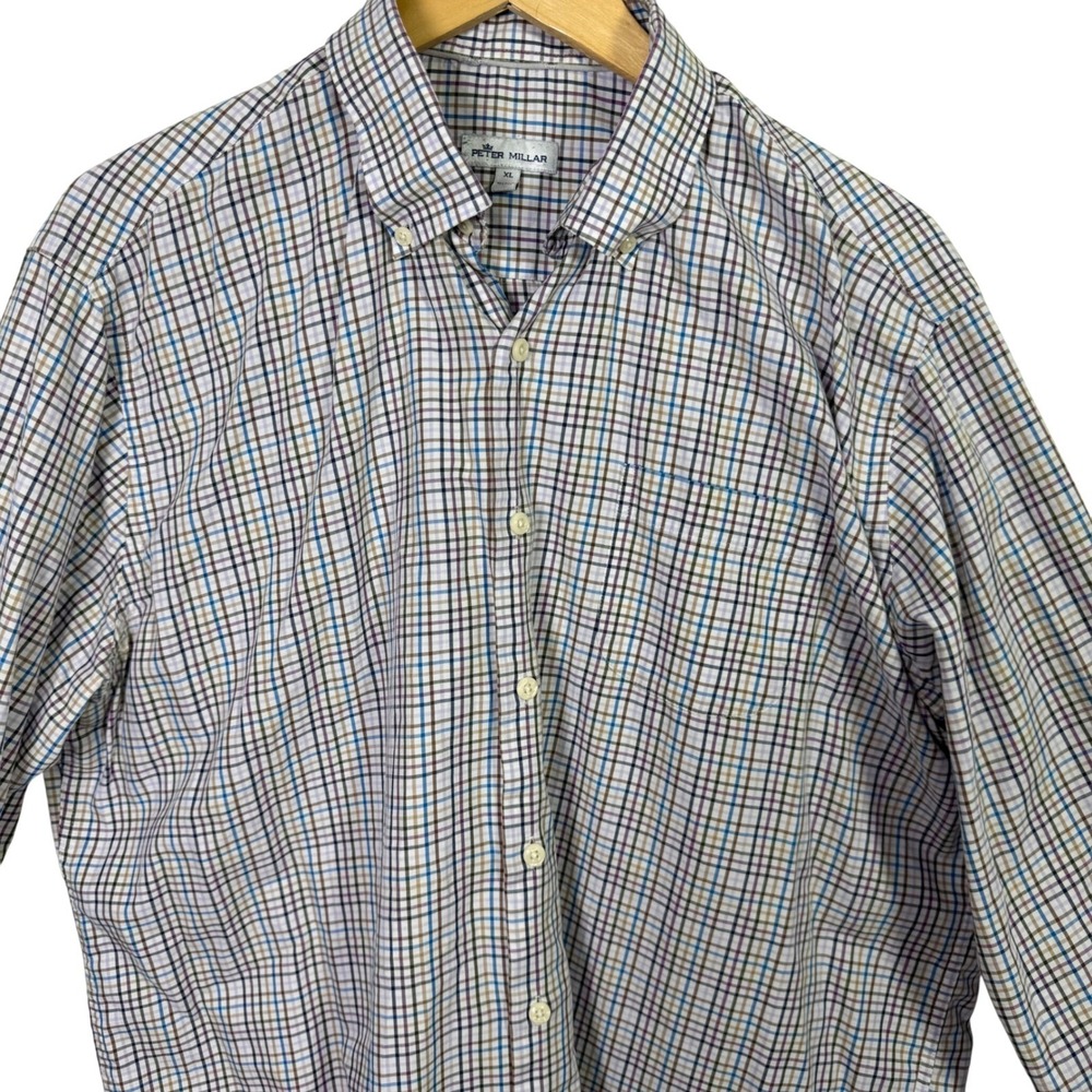 Peter Millar Mens XL Button Down Shirt Long Sleeve Gingham Plaid 100%‎ Cotton
